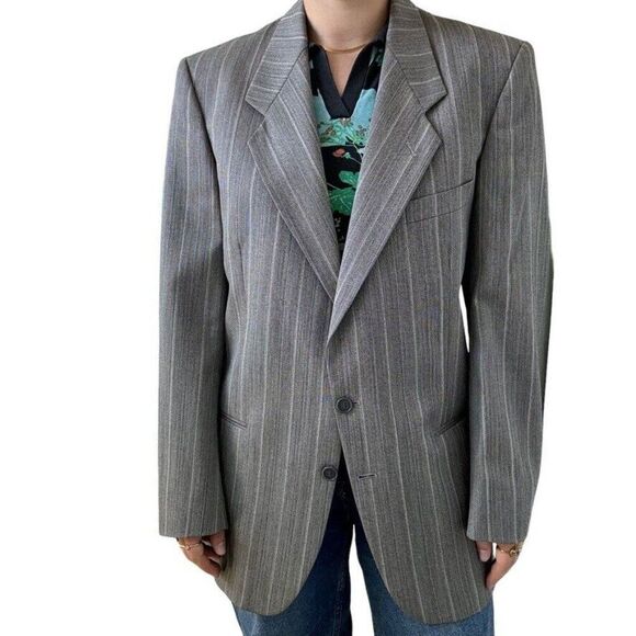 Vintage Yves Saint Laurent YSL Grey Striped Wool Preppy Sport Coat Blazer 40R - Picture 8 of 10